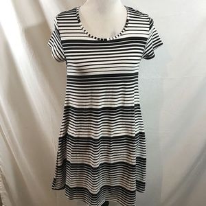 Bobbie Brooks black & white striped short sleeve dress - womens small, armpit to